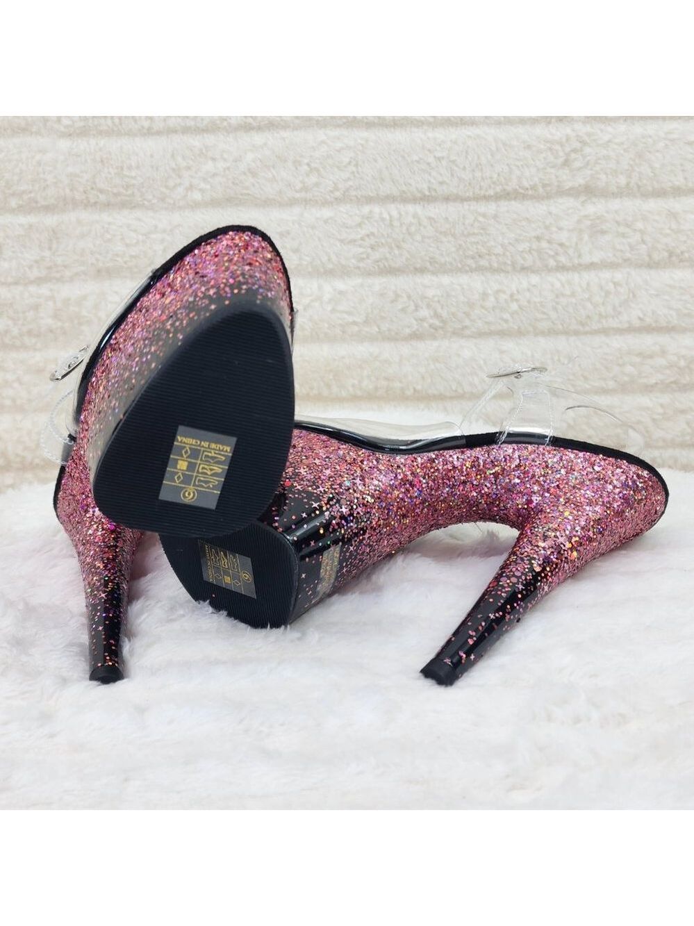 Adore 708SS Pink Hologram Glitter Ombre Platform Ankle Strap Platform 7" Heels - Picture 12 of 12